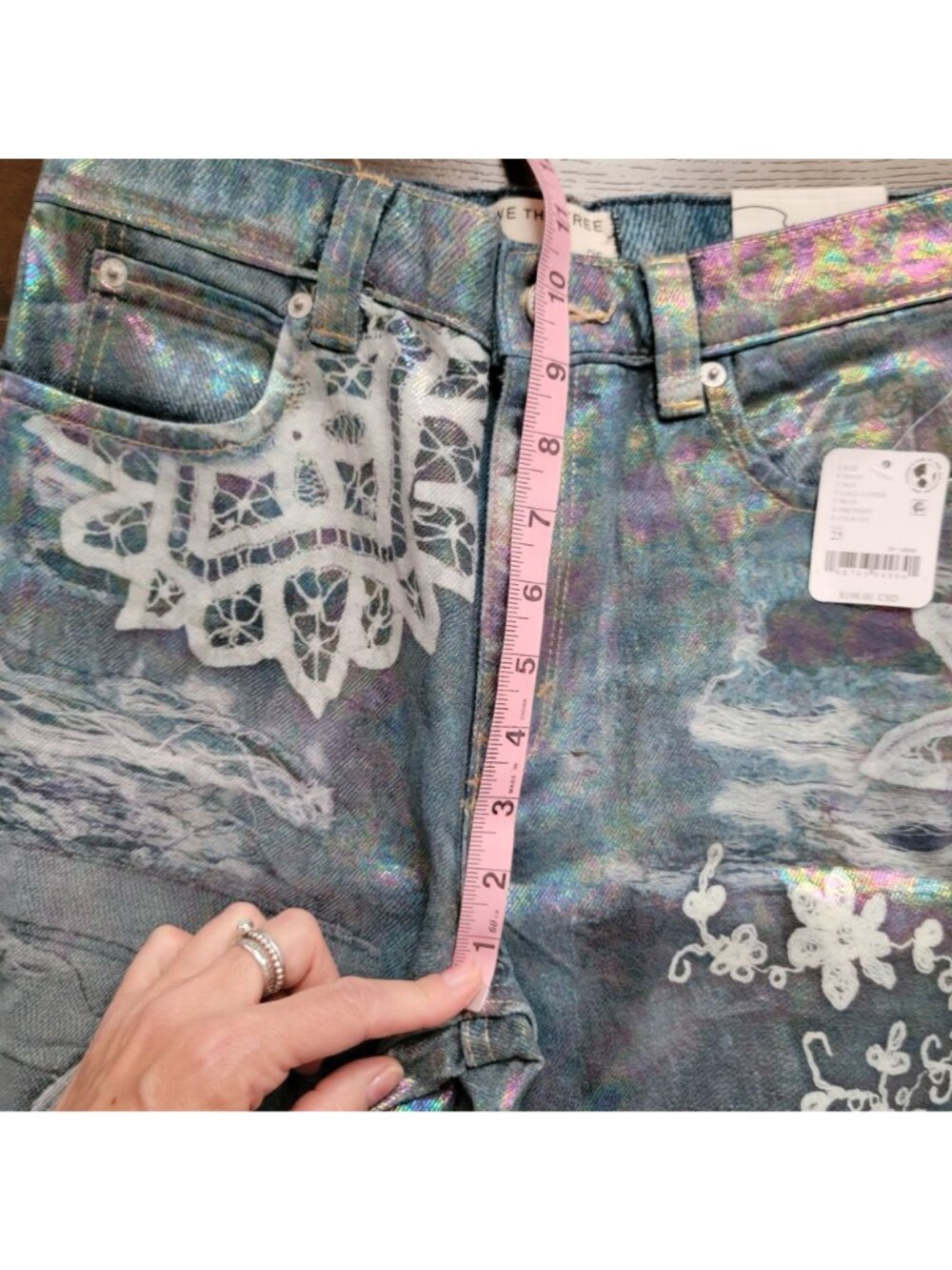 Free People Tinsley Baggy Jeans Lace Luster Iridescent Fairy Festival Womens 25 - Picture 6 of 10